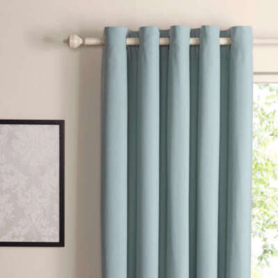 Blue Plain Eyelet Curtains