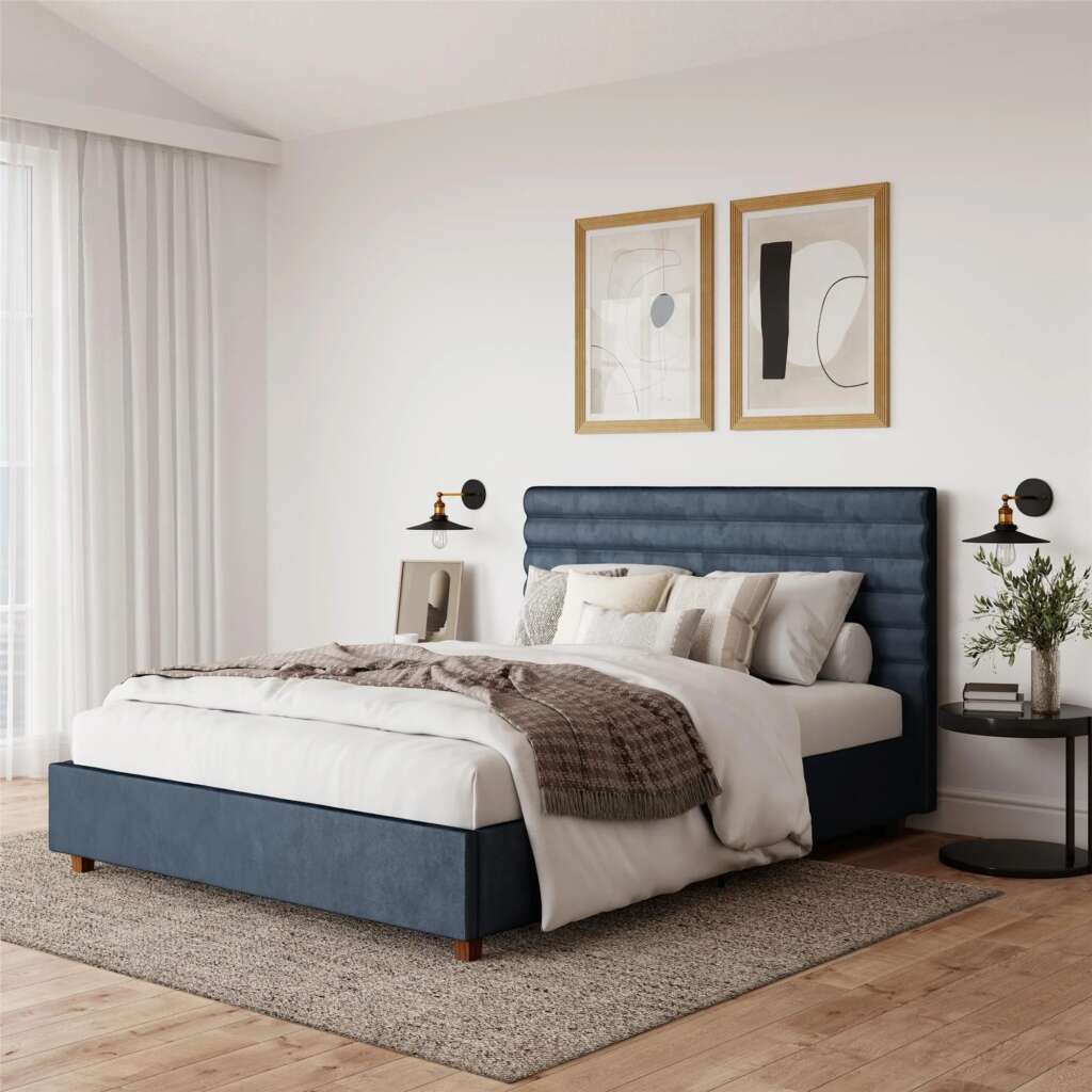 blue bed upholstery